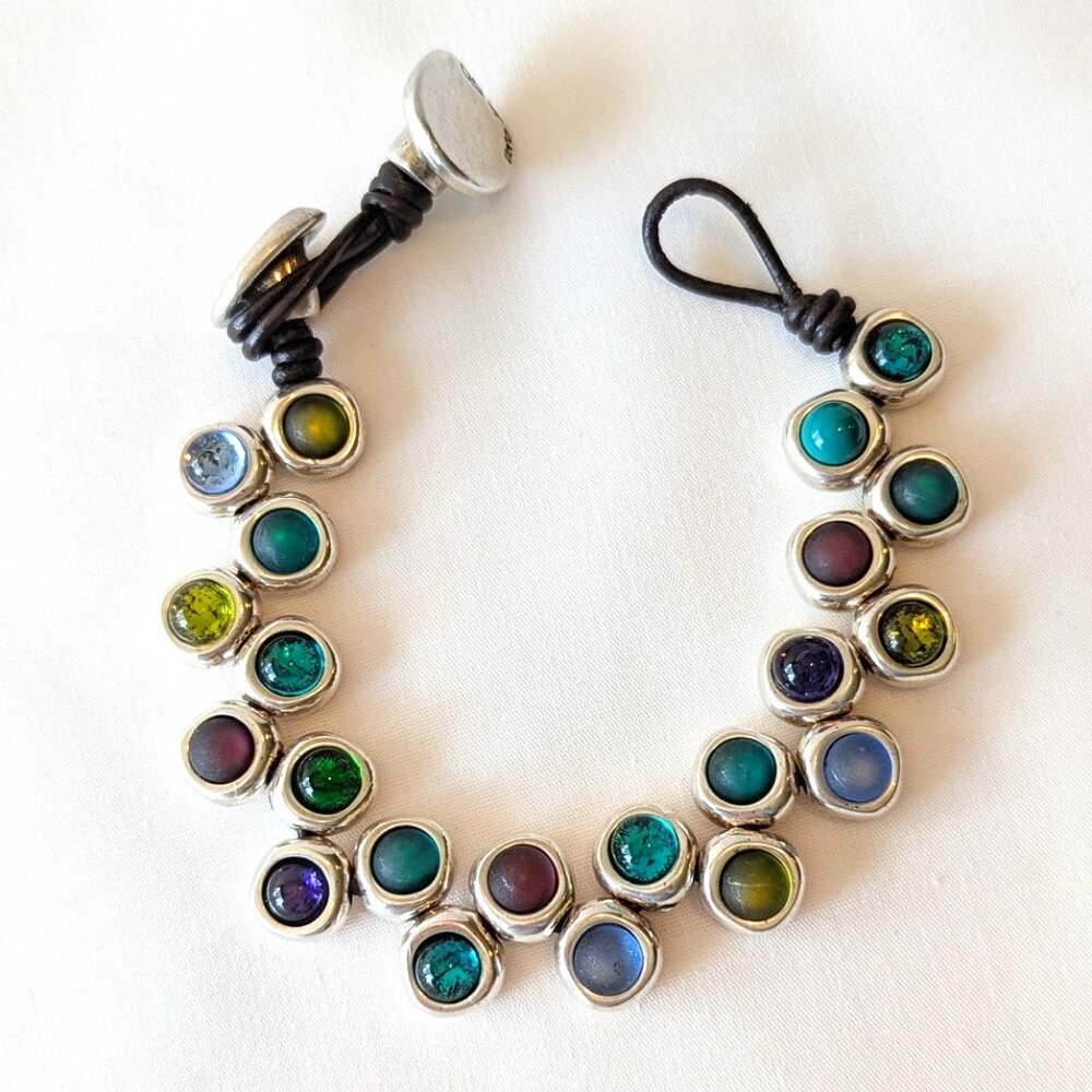 Uno de 50 | "Californication" Leather Toggle Bracelet with Multicolor Crystals